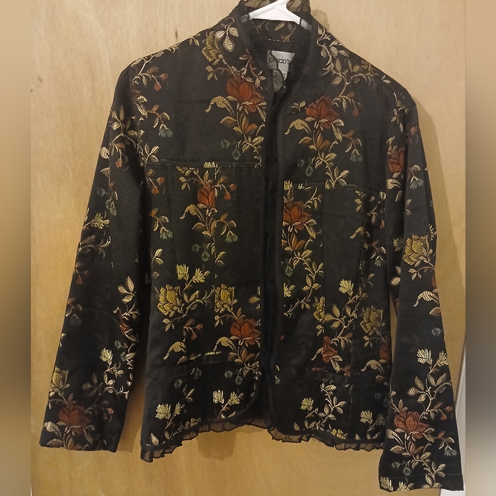Chicos Traveler Garden Jaquard Tousle Women's Blazer Coat Jacket